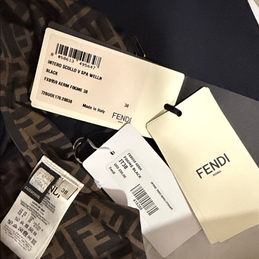 Fendi Black reversible Swim Set with Gold Logo Pouch - Picture 6 of 8